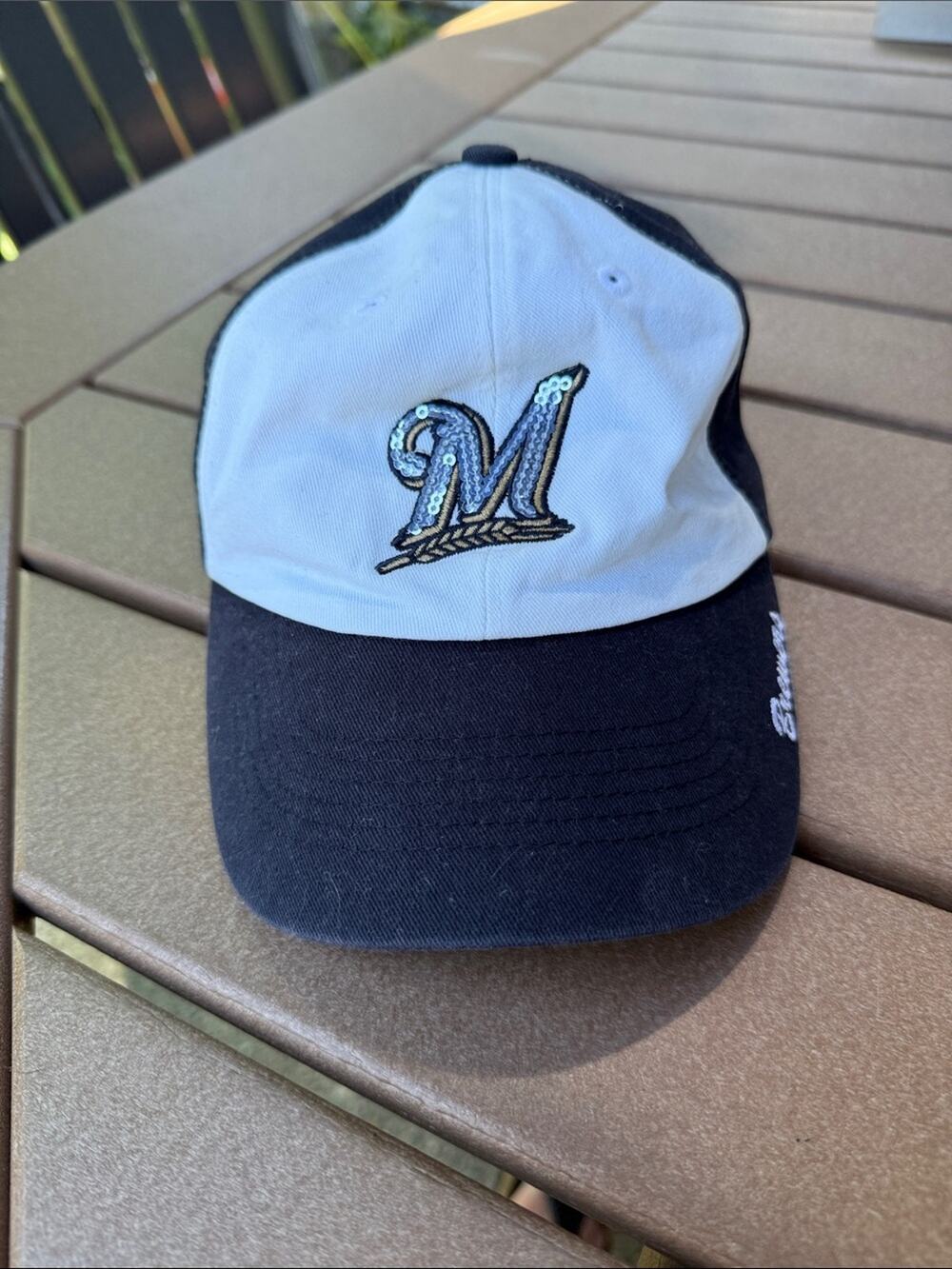 Milwaukee Brewers Sequin Women's Baseball Cap White Blue